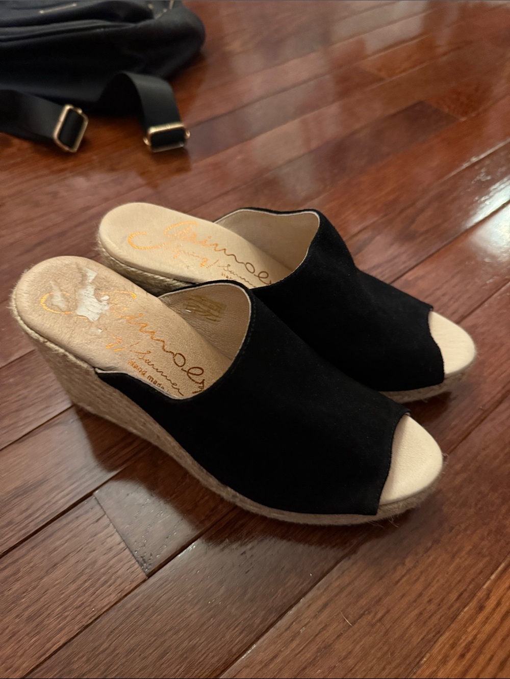 Black Suede Open-Toe Espadrille Wedge Mules - Women